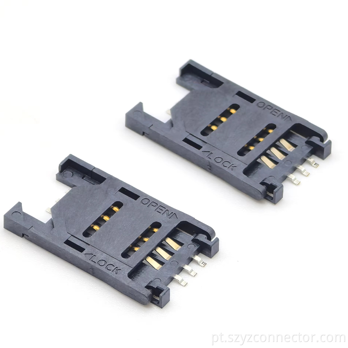 Conector de soquete tipo flip SIM-6P (novo molde) Contatos escalonados SIM-6P Flip-Type Socket Connector (New Mold) Staggered Contacts